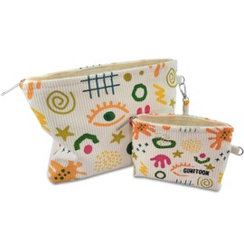 GUMITOON Bolsas de cosméticos de pana para mujer, organizador de maquillaje de sonrisa, bolsa de almacenamiento de maquillaje de gran capacidad, bolsa de almacenamiento de artículos de cambiador con cierre, organizador de brochas de maquillaje, Color, Co