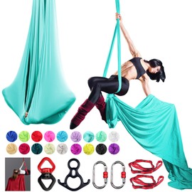 PRIORMAN Aerial Silks Set, Premium Ariel Yoga Hammock 9 Yards Aerial Silk, Low-Stretch Fabric, Yoga Starter Kit for Home, Aerial Rig for All Skill Levels - All Hardware Included (Turquoise)