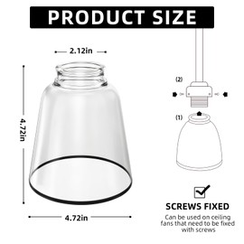 Eidonta 4 Pack Clear Glass Shade Replacements, Bell Shaped Glass Shade Covers with Black Ring, 4.72"High, 4.72"Diameter, 2.12 "Fitter, High Transmittance Trapezoidal Lampshade