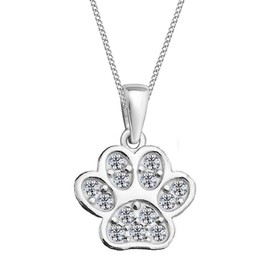 Paw with Zirconia Glitter Crystals Pendant with Chain 925 Real Silver Paw, Cubic Zirconia, Cubic Zirconia