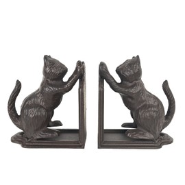 Remenna Decorative Bookend, Heavy Duty Cast Iron, Vintage Shelf Decor, Antique Brown (cat)