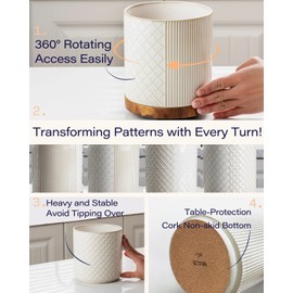 getstar 360° Rotating Kitchen Utensil Holder, Large Ceramic Cooking Utensil Holder for Kitchen Counter with Rotatable and Detachable Wooden Base