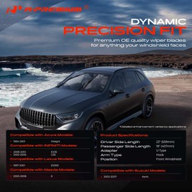 A-Premium Pack of 2 Front Windshield Wiper Blades with Wear Indicator & Towel - Compatible with Lexus ES300 & Mazda 6 & Infiniti EX35, G35 & Acura Integra & Suzuki Aerio - 22" and 18", Hook Connector