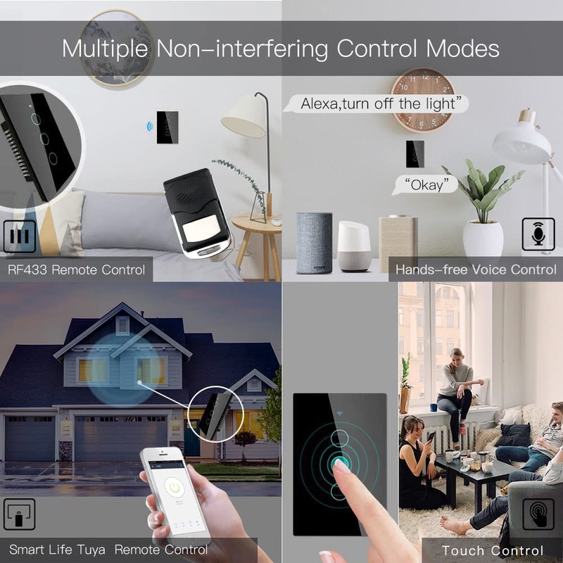 MOES 2.4GHz WiFi Wall Touch Smart Switch Neutral Wire Required,