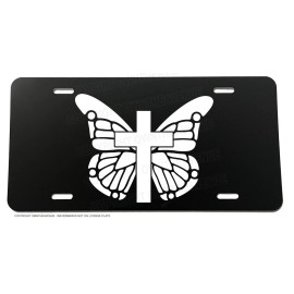 OwnTheAvenue Butterfly Christian Cross Religious Car Truck License Plate Cover