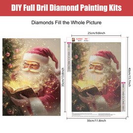 Bowetile Diamond Painting Kit Completo Babbo Natale, Pittura 5D Diamante Babbo Natale Fai da Te per Adulti , Principianti con Strass Ricamo a Punto Croce, Decorazione Casa e Pareti 30x40 cm