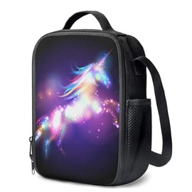 JIMOWANG Galaxy Unicorn Insulated Lunch Bag with Shoulder Strap and Bottle Holder Portable Thermal Lunch Container Bag for School Travel Picnic