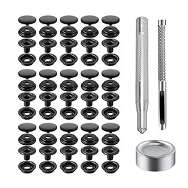 220 Pieces Metal Snap Fastener Kit, BetterJonny 15mm Copper Heavy Duty Snap Button Press Stud Cap with 3 Setting Tools for Marine Boat Canvas Bag Leather DIY Craft Black