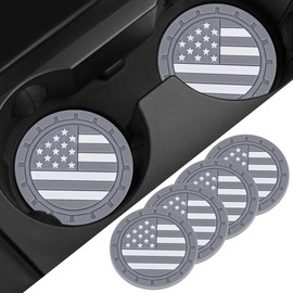 Couslcd 4PCS Car Cup Holder Coasters, 2.75 Inch American Flag Insert Car Cup Coaster, Anti Slip Shockproof Embedded Drink Mat, Car Coasters for Cup Holders, Universal Car Interior Accessories (Gray)