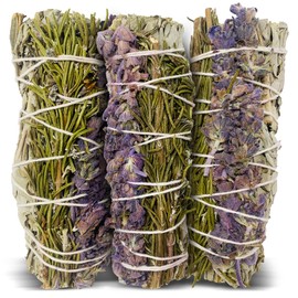 Sage Smudge Kit for Cleansing Negative Energy, Home and Creating The Energy of Happiness Rosemary & Lavender Sage Smudge Sticks with White Sage Pack of 3