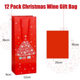 ZJHiome 12 Pack Christmas Wine Gift Bag Wine Bottle Bag with Tissue Paper for Xmas Winter Holiday Party Supplies (Red and White)