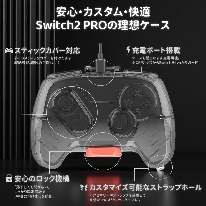 BUPVIOOD 2025新登場 Switch2 Pro ゲームコントローラー用カバー 保護ケース 軽量 耐衝撃 全面保護 防傷