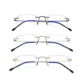 3 Pack Rimless Readers Blue Light Proof Reading Glasses Women Men Anti Glare Filter Lightweight Eyeglasses