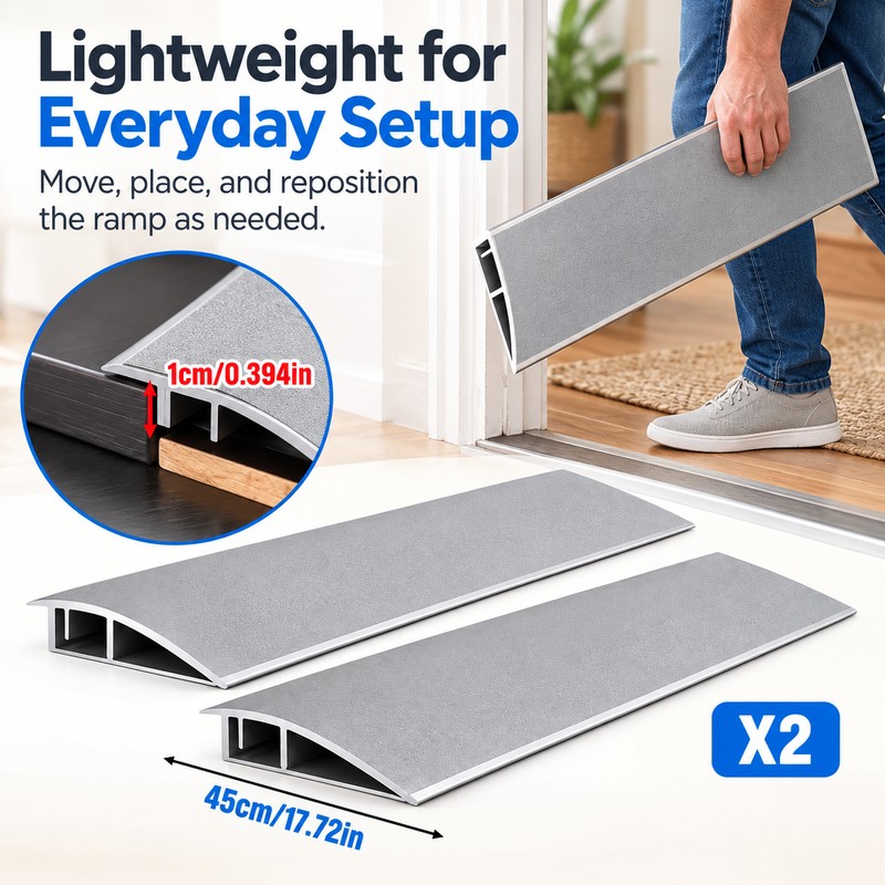 17.72-Inch Modular Aluminum Ramp for Doorway Transitions – 2-Piece Anti-Slip