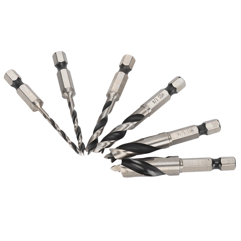 6Pcs 3 Point Drill Bit High Speed Steel Imperial Wood