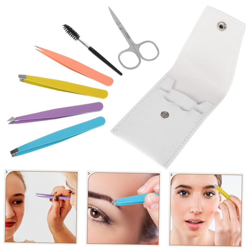 WOONEKY 6pcs Complete Eyebrow Care Kit Tweezers Set Brow Clip