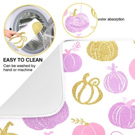 Pumpkin Pink Purple Dish Drying Mat for Kitchen Countertop 18x24 Fall Rectangle Large Drying Mat Reusable Quick Dry Dish Sink Absorbent Mats Dishwasher Easy Clean Decorative Home Decor Essentials