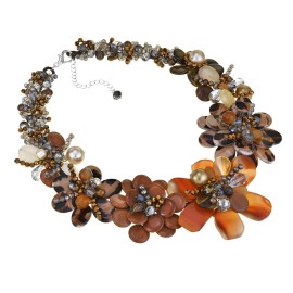 AeraVida Cinnamon Flower Garden Brown Tones Mixed Stone, Crystal, and Pearl Necklace