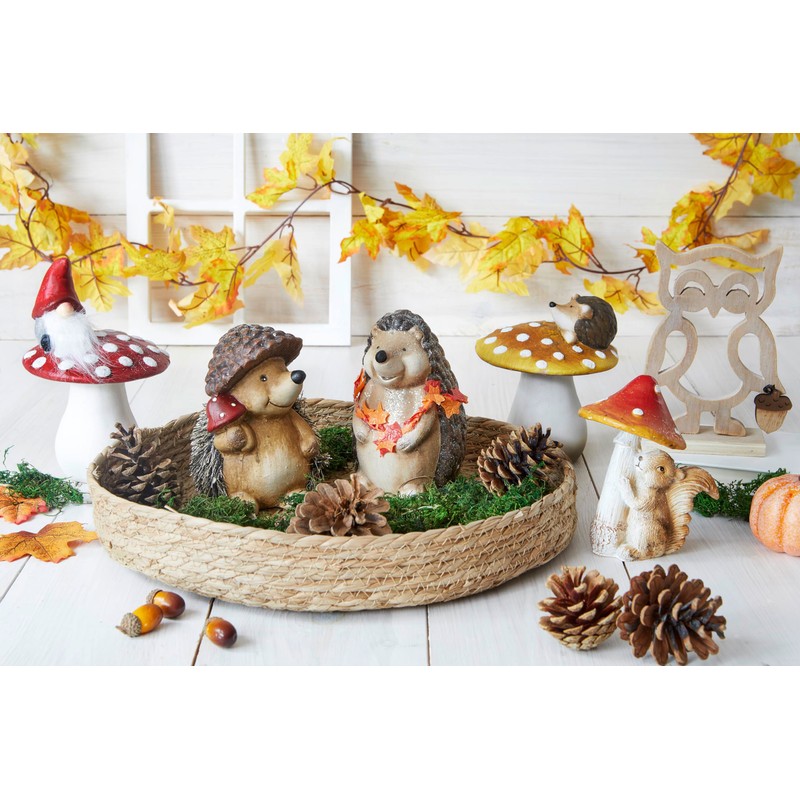 HEITMANN DECO - Ceramic Hedgehog Figurine with Maple Leaf Garland,