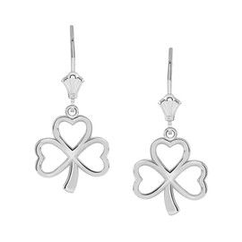 925 Sterling Silver Lucky Three Leaf Clovers Shamrock Dangle Earrings