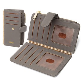 Badiya Credit Card Holder for Women RFID Blocking Slim Wallet Bifold Multi Card Case Zipper Pocket with 3 ID Window