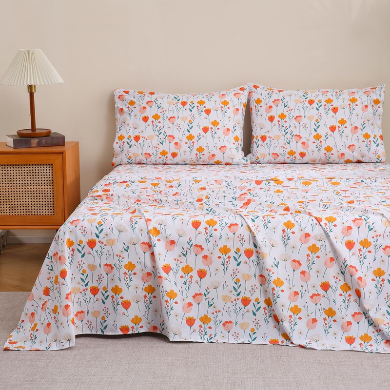 JSD Tulip Floral Sheet Set Twin Size, 3 Piece Spring