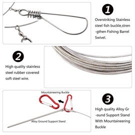 Hunter's Tail Fish Stringer, Wade Fishing Stringer Clip Heavy Duty Large Acero Inoxidable Fish Lock Cable, 10 Snaps, 10 Snaps