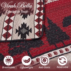 Virah Bella 3 Piece King Cabin Quilt Bedding Set - Creekside Bear - Rustic Country Reversible Patchwork Comforter Set with Decorative Pillow Shams