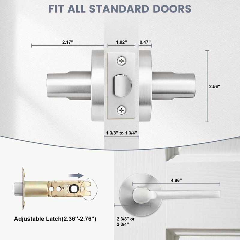 knobelite Satin Nickel Passage Door Handle,Brushed Nickel Round Interior Door