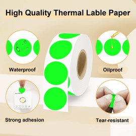 PALAIBEIQI 1 Inch Round Thermal Sticker Labels,Color Dot Sticker,Label Stickers,Waterproof,Oil Proof,for Thermal Printers,DIY,Office,Retail,Home and Warehouse Organization(Fluorescent Green,1000 Pcs)