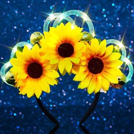 DRESBE Sunflower Light Up Headband Boho Floral LED Headbands Glow Party Hair Accessories for Women (Yellow A)