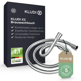 KLUDI -X3 Universal Shower Hose 1.60 m Made of Easy-to-Clean Plastic, Flexible Shower Hose with Double Twist Protection, Kink-Resistant, Standard Connection, Chrome