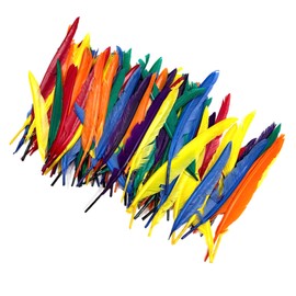 ALAZCO 120 pcs Colorful Goose Feathers Natural Feathers for DIY Crafts Assorted Sizes 6” to 9” in Red, Yellow, Blue, Green, Orange and Purple