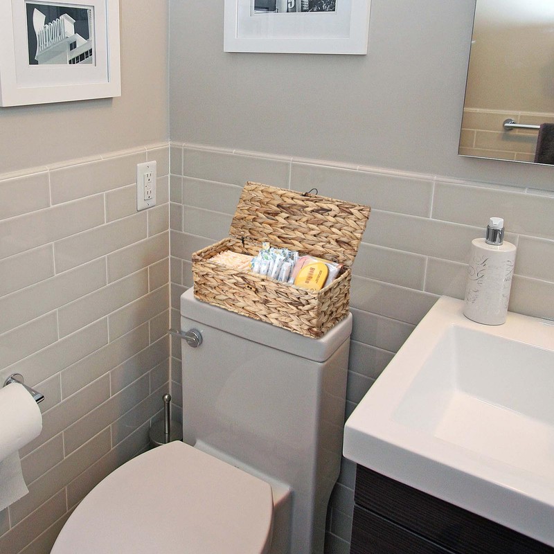 Sumnacon Wicker Storage Basket with Lid Rectangle Wicker Basket with