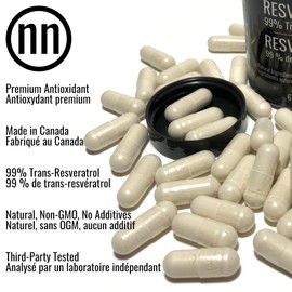 Nutritionn Resveratrol Supplement 99% Trans-Resveratrol - Made in Canada - 1000 mg Once Daily, 500 mg Capsules, No Additives - Premium Natural Antioxidant for Women and Men - Third-Party Tested - Nutritionn