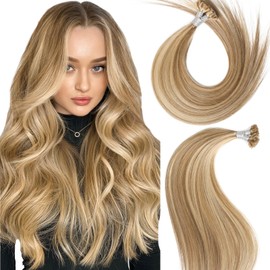 Eliysako Hair U Tip Hair Extensions Human Hair Real Human Hair #613/18 Brown Light Brown Mix Blonde 14inch 40G Ombre with Highlights Seamless U-Tip human hair Bonds Natural Look & Salon Quality