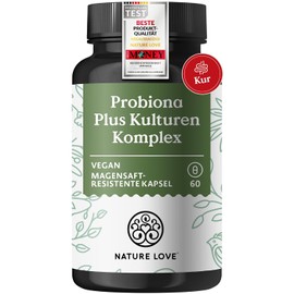 NATURE LOVE® Probiona Plus – 120 billion CFU per daily dose (high dose) – 20 bacterial strains + organic inulin – gastric juice resistant capsules – vegan