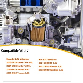 Oil Filter, Replace 26350-2S000, PG99527EX Compatible with Hyundai Kia 2.5L - 2022-2025 Santa Cruz & Tucson, 2021-2025 Santa Fe & K5 & Sorento, 2020-2025 Sonata, 2023-2025 Sportage