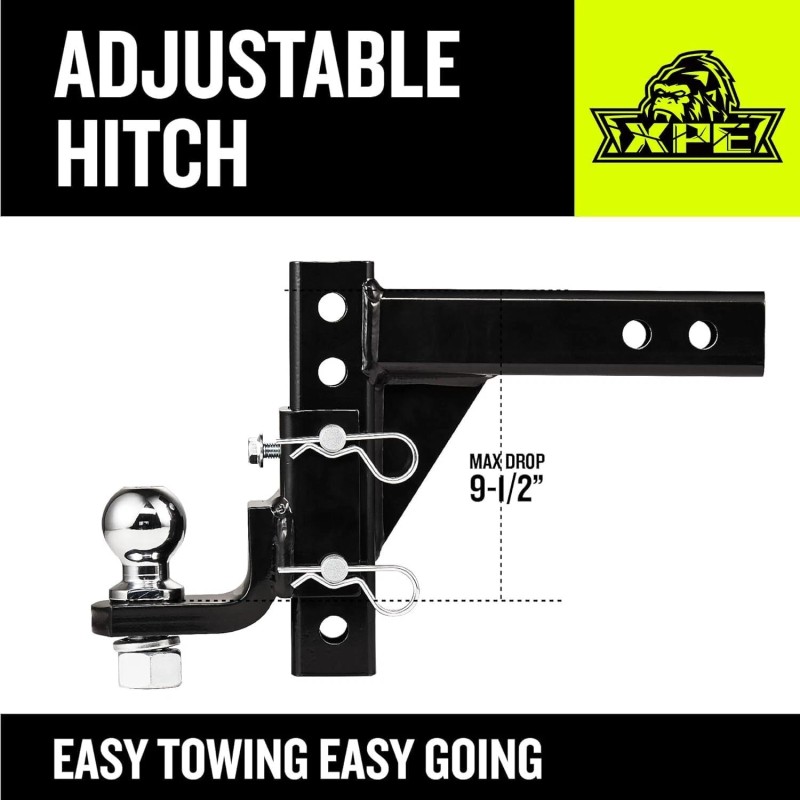 XPE Adjustable Trailer Hitch Ball Mount Fits 2" Receiver 9-1/2"