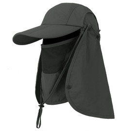 Foldable Sun Cap, Fishing Hats, UPF 50+ Protection Caps with Face Mask Neck Flap Army Green