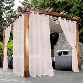 BONZER Sheer Outdoor Curtains for Patio Waterproof - 2 Panels Grommet Indoor Voile Curtains for Living Room, Bedroom, Porch, Pergola, Cabana, 54 x 95 inch, Blush