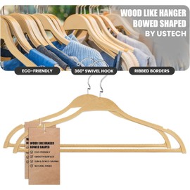 50 Pack Heavy Duty Wood-Like Plastic Hangers | Slim, Non Slip Design with 360° Rotatable Anti Rust Hook | Thin Hangers for Clothes | Heavy Duty, Space Saving for Closet, Adult Clothes, Coat, Suit