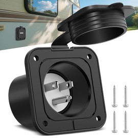 SS VISION 15 Amp Flanged Power Inlet, 125V RV Inlet Shore Power Supply Receptacle Plug, AC Port Plug with Power Inlet Socket Waterproof Cover for RV Camper Marine Boat Van Shed Motorhome