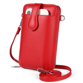 YICHEEY Small Crossbody Cell Phone Purse Bags for Women Mini Shoulder Handbag Wallet with Credit Card Slots, A- Red, Small Crossbody Bags Cell Phone Purse for Women With Adjustable Shoulder Strap
