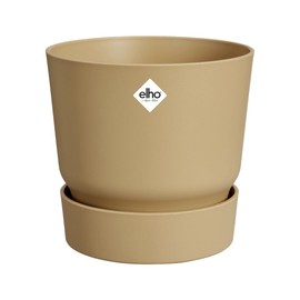 elho Greenville Round 30 - Large Flower Pot with Integrated Water Reservoir - Indoor & Outdoor - 100% Recycled Plastic - Ø 29.5 x H 27.8 cm - Beige/Golden Sand