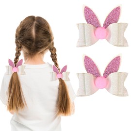 Easter Hair Clips Cute Pink Rabbit Ears Design Claw Clips for Women Girls White Bow Hair Clip Fashion Party Costumes Hair Accessories 2Pcs (A)