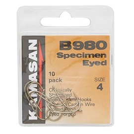 Kamasan B980 Barbed Specimen Eyed Hooks - Size 4, One Size