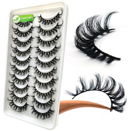 3d Plant Fibre Russian Strip Lashes, D Curl Lash Strips, Natural False Lashes Mink, Wispy Fake Lashes, D Curl Strip Lashes, Natural Wispies Mink Eyelashes, Faux Mink Eyelashes Natural Look(DC04)