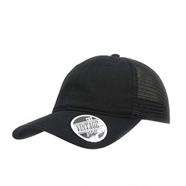 The Vintage Year Washed Cotton Low Profile Mesh Adjustable Trucker Baseball Cap (Black B)