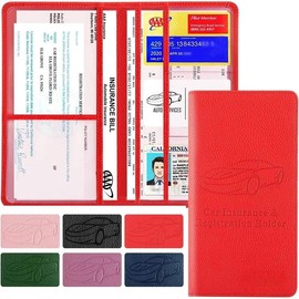 Premium Car Registration and Insurance Card Holder, Car Document Holder for Cards, Driver License & other Essential Documents (Pink) - Colour: Red